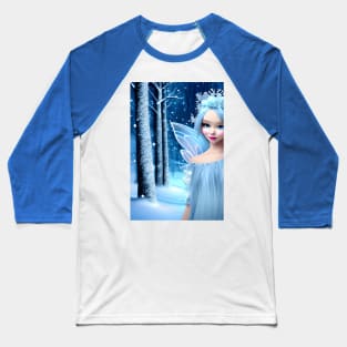 Cute 3d light blue Winter Fairy in the Forest Baseball T-Shirt